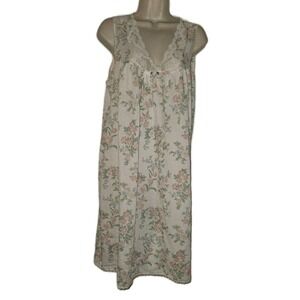 Vintage Womens M Sleeveless Midi Nightgown Floral Print Lace Accent Cottagecore